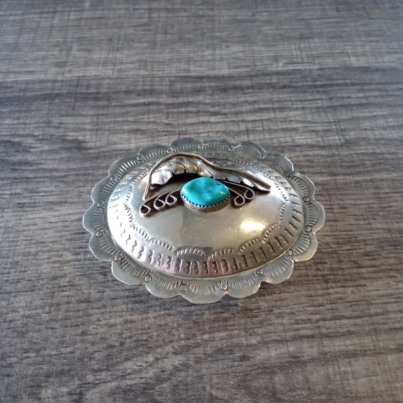 Vintage Western Silver-Tone and Turquoise Belt Buckle - Picture 5 of 8